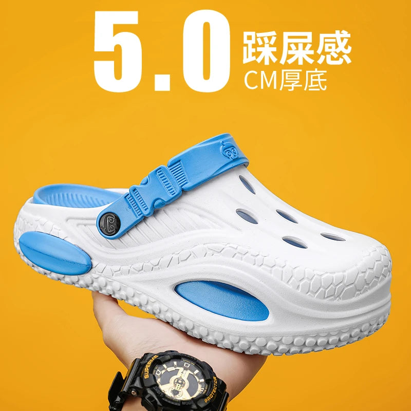 New Summer Men's Slippers EVA Hole Mens Mules Non-Slip Slippers Thick Soft Platform Slide Fashion Comfortable Men's Sandals Shoe