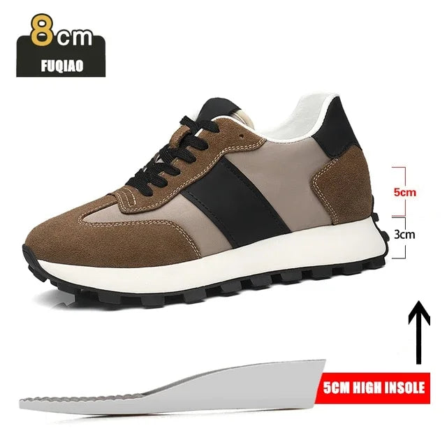 Man Elevator Casual Sneakers Cow Suede Leather Lace-Up Round Toe Platform Shoes 3/6/8cm Height Increase Shoes For Men Lift Sport