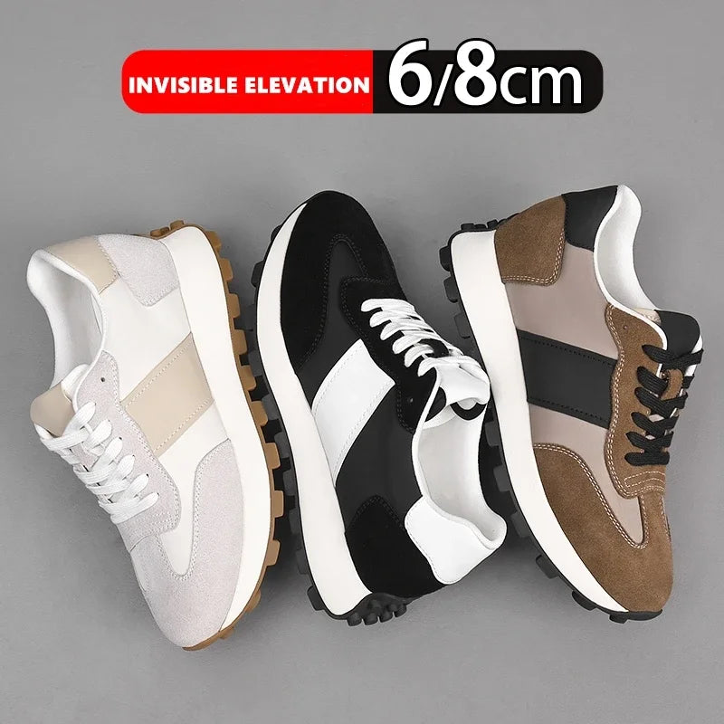 Man Elevator Casual Sneakers Cow Suede Leather Lace-Up Round Toe Platform Shoes 3/6/8cm Height Increase Shoes For Men Lift Sport