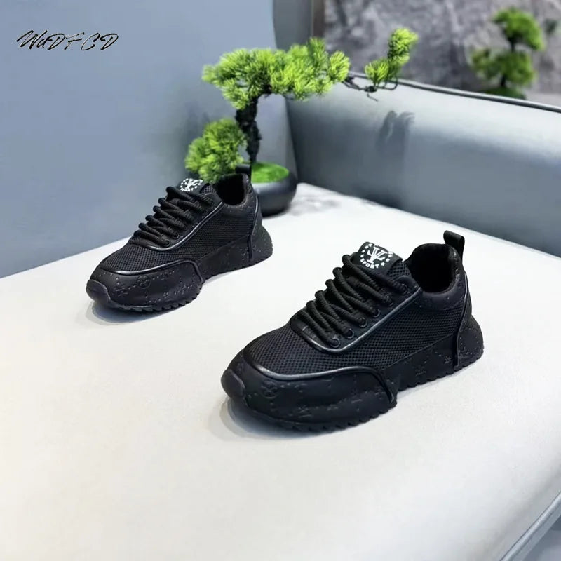 Chunky Sneaker Mens Designer Increased Internal Platform Sport Shoes Fashion Casual Microfiber Leather Mesh Breathable Gym Shoes