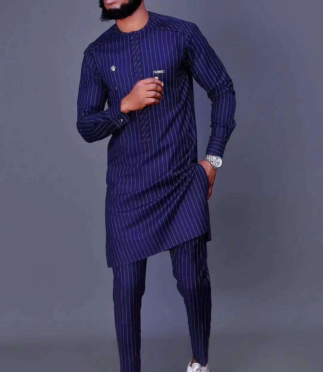 Man Sets Outfit Wedding Africa Beaded Long-sleeved Top Pants Kaftan Traditional Clothing Costoumes Ethnic Casual Men's 2Pcs Suit